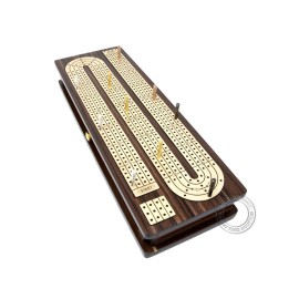 House of Cribbage - Continuous Cribbage Board Inlaid 4 Tracks Rosewood/Maple with Sliding Lids and Drawer