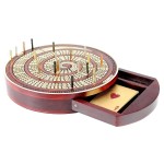 House of Cribbage - Cribbage Board Spiral Design Round Shape 4 Tracks Bloodwood/Maple with Place for Skunks, Corners & Won Games