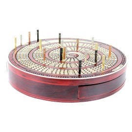 House of Cribbage - Cribbage Board Spiral Design Round Shape 4 Tracks Bloodwood/Maple with Place for Skunks, Corners & Won Games House of Cribbage - Cribbage Board Spiral Design Round Shape 4 Tracks Bloodwood/Maple with Place for Skunks, Corners & Won Games