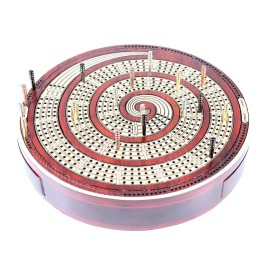 House of Cribbage - Cribbage Board Spiral Design Round Shape 4 Tracks Bloodwood/Maple with Place for Skunks, Corners & Won Games House of Cribbage - Cribbage Board Spiral Design Round Shape 4 Tracks Bloodwood/Maple with Place for Skunks, Corners & Won Games