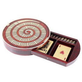 House of Cribbage - Cribbage Board Spiral Design Round Shape 4 Tracks Bloodwood/Maple with Place for Skunks, Corners & Won Games House of Cribbage - Cribbage Board Spiral Design Round Shape 4 Tracks Bloodwood/Maple with Place for Skunks, Corners & Won Games