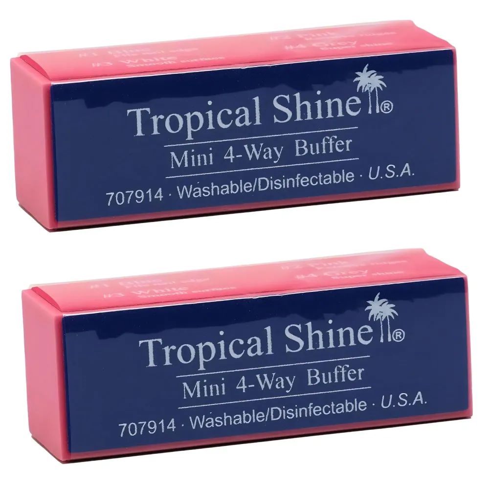 Tropical Shine Mini 4 Way Buffer Block - Professional Nail Buffering Block for Shaping, Smoothing, and Polishing Nails - Portable Nail Care (2 Pack)
