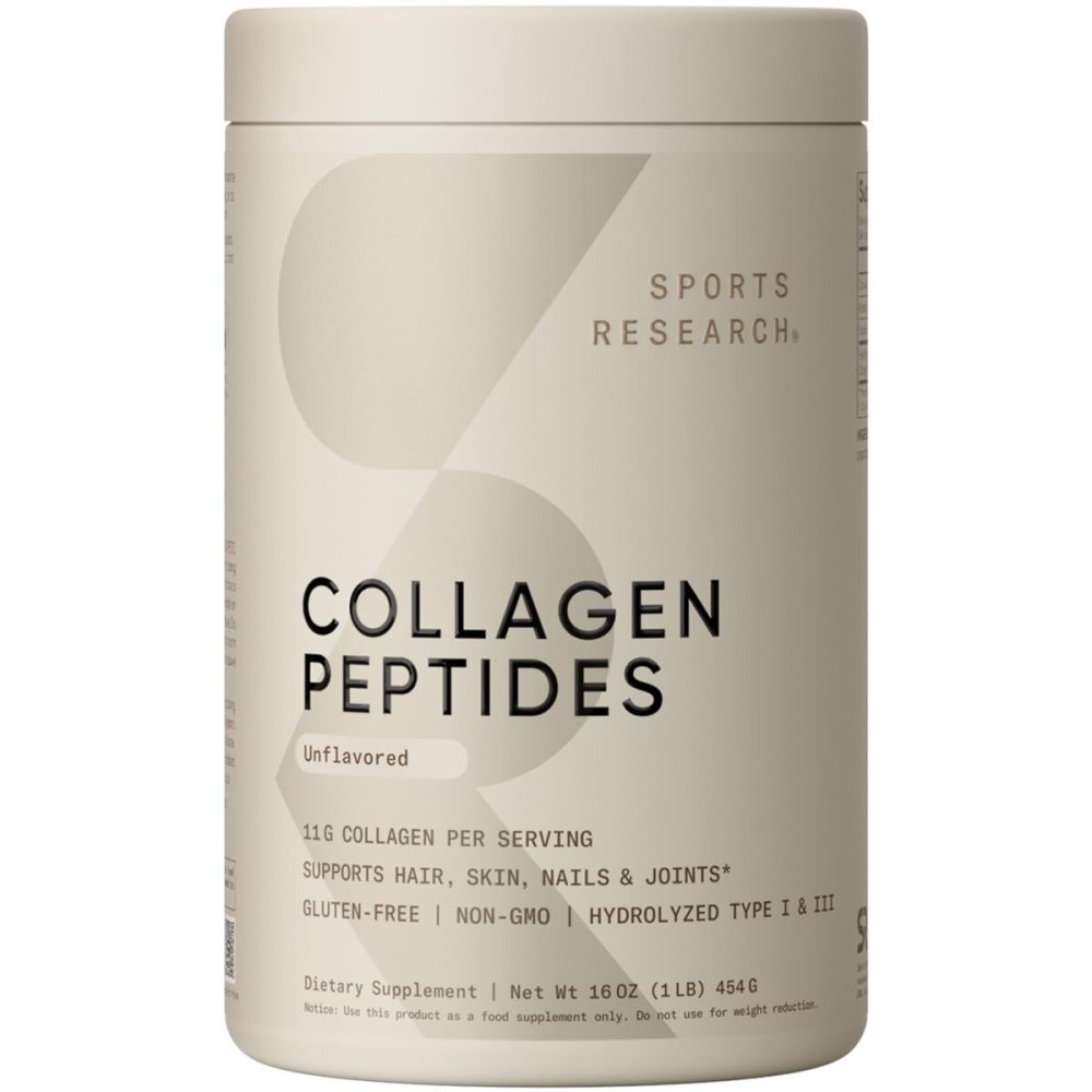 Sports Research Collagen Peptides for Women & Men, Unflavored, 16 oz., Hydrolyzed Type 1 & 3 Collagen Powder Protein Supplement for Healthy Skin, Nails, Bones & Joints Sports Research Collagen Peptides for Women & Men, Unflavored, 16 oz., Hydrolyzed Type 1 & 3 Collagen Powder Protein Supplement for Healthy Skin, Nails, Bones & Joints