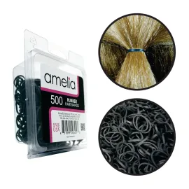 Amelia Beauty | 500 Count 1/2 Rubber Bands | Premium US Made Rubber Hair Ties | Ideal for Ponytails, Braids & Beards | Strong All Day Hold | Convenient Re-closable Container | Black