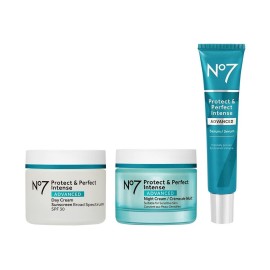 No7 Protect & Perfect Anti Aging Skincare Set - Includes SPF 30 Daytime Face Cream, Hydrating Shea Butter Night Cream & Hyaluronic Acid Face Serum (3 Piece Kit)