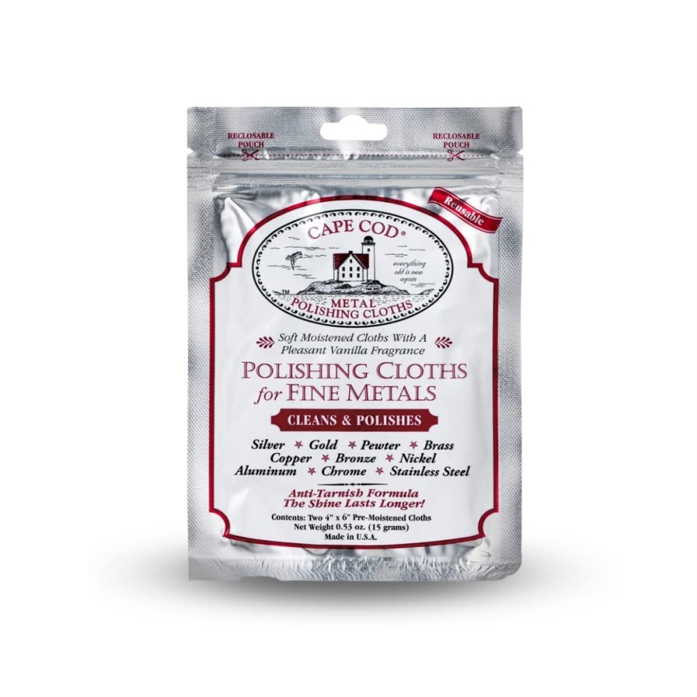Cape Cod Polishing Cloths for Fine Metals | Jewelry Cleaner and Tarnish Remover | Silver Polishing to a Brilliant Shine | Foil Pack of (2) 4x6 Cloths Cape Cod Polishing Cloths for Fine Metals | Jewelry Cleaner and Tarnish Remover | Silver Polishing to a Brilliant Shine | Foil Pack of (2) 4x6 Cloths
