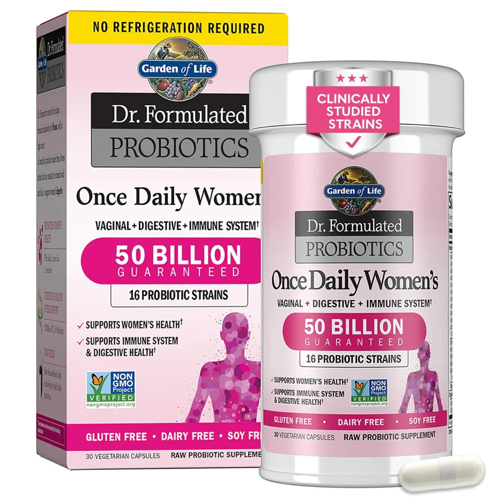 Garden of Life Once Daily Dr. Formulated Probiotics for Women 50 Billion CFU 16 Probiotic Strains with Organic Prebiotics for Digestive, Vaginal & Immune Health, Dairy Free, Shelf Stable 30 Capsules Garden of Life Once Daily Dr. Formulated Probiotics for Women 50 Billion CFU 16 Probiotic Strains with Organic Prebiotics for Digestive, Vaginal & Immune Health, Dairy Free, Shelf Stable 30 Capsules