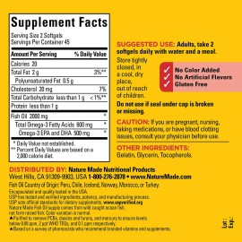 Nature Made Fish Oil Omega 3 Supplements, 1000 mg Softgels, Omega 3 Fish Oil for Healthy Heart Support, 90 Softgels, 45 Day Supply