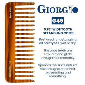 Giorgio G49 Large Hair Detangling Comb, Wide Teeth for Thick Curly Wavy Hair. Long Hair Detangler Comb For Wet and Dry. Handmade of Quality Cellulose, Saw-Cut, Hand Polished, Tortoise Shell (5.75) Giorgio G49 Large Hair Detangling Comb, Wide Teeth for Thick Curly Wavy Hair. Long Hair Detangler Comb For Wet and Dry. Handmade of Quality Cellulose, Saw-Cut, Hand Polished, Tortoise Shell (5.75)