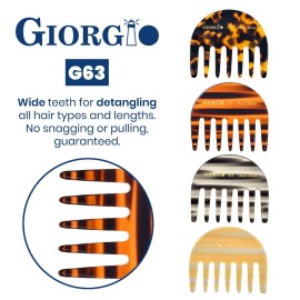 Giorgio G63 Detangling Comb for Women - Wide Tooth, Pocket and Travel Size for Thick Hair, Wet or Dry Everyday Care. Handmade, Saw-Cut, and Polished
