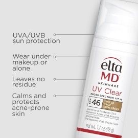EltaMD UV Clear Tinted Sunscreen for Face, SPF 46 with Zinc Oxide, Oil-Free, Dermatologist Recommended, For Acne-Prone Sensitive Skin, 1.7 oz EltaMD UV Clear Tinted Sunscreen for Face, SPF 46 with Zinc Oxide, Oil-Free, Dermatologist Recommended, For Acne-Prone Sensitive Skin, 1.7 oz