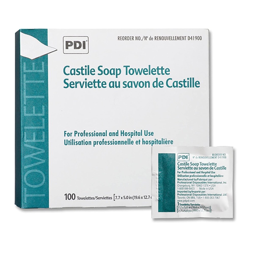 PDI D41900 Castile Soap Towelette 7.7x5 Individually Wrapped 100/bx Sold Per Box PDI D41900 Castile Soap Towelette 7.7x5 Individually Wrapped 100/bx Sold Per Box