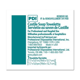 PDI D41900 Castile Soap Towelette 7.7x5 Individually Wrapped 100/bx Sold Per Box PDI D41900 Castile Soap Towelette 7.7x5 Individually Wrapped 100/bx Sold Per Box