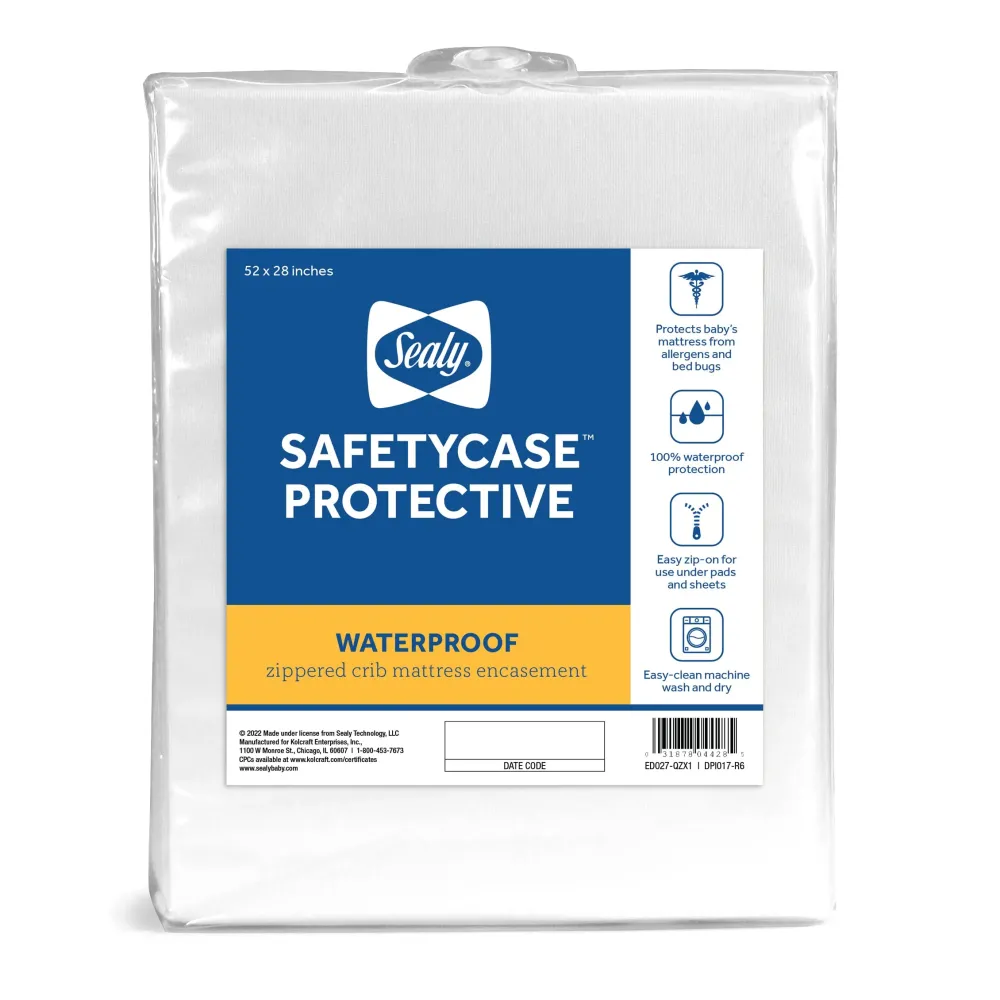Sealy Baby SafetyCase Protective Waterproof Fitted Zippered Infant Crib Mattress Protector Pad and Toddler Bed Cover Encasement, Bug and Allergy Protection, Machine Washable, 52 x 28- White Sealy Baby SafetyCase Protective Waterproof Fitted Zippered Infant Crib Mattress Protector Pad and Toddler Bed Cover Encasement, Bug and Allergy Protection, Machine Washable, 52 x 28- White