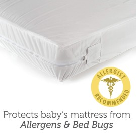 Sealy Baby SafetyCase Protective Waterproof Fitted Zippered Infant Crib Mattress Protector Pad and Toddler Bed Cover Encasement, Bug and Allergy Protection, Machine Washable, 52 x 28- White Sealy Baby SafetyCase Protective Waterproof Fitted Zippered Infant Crib Mattress Protector Pad and Toddler Bed Cover Encasement, Bug and Allergy Protection, Machine Washable, 52 x 28- White