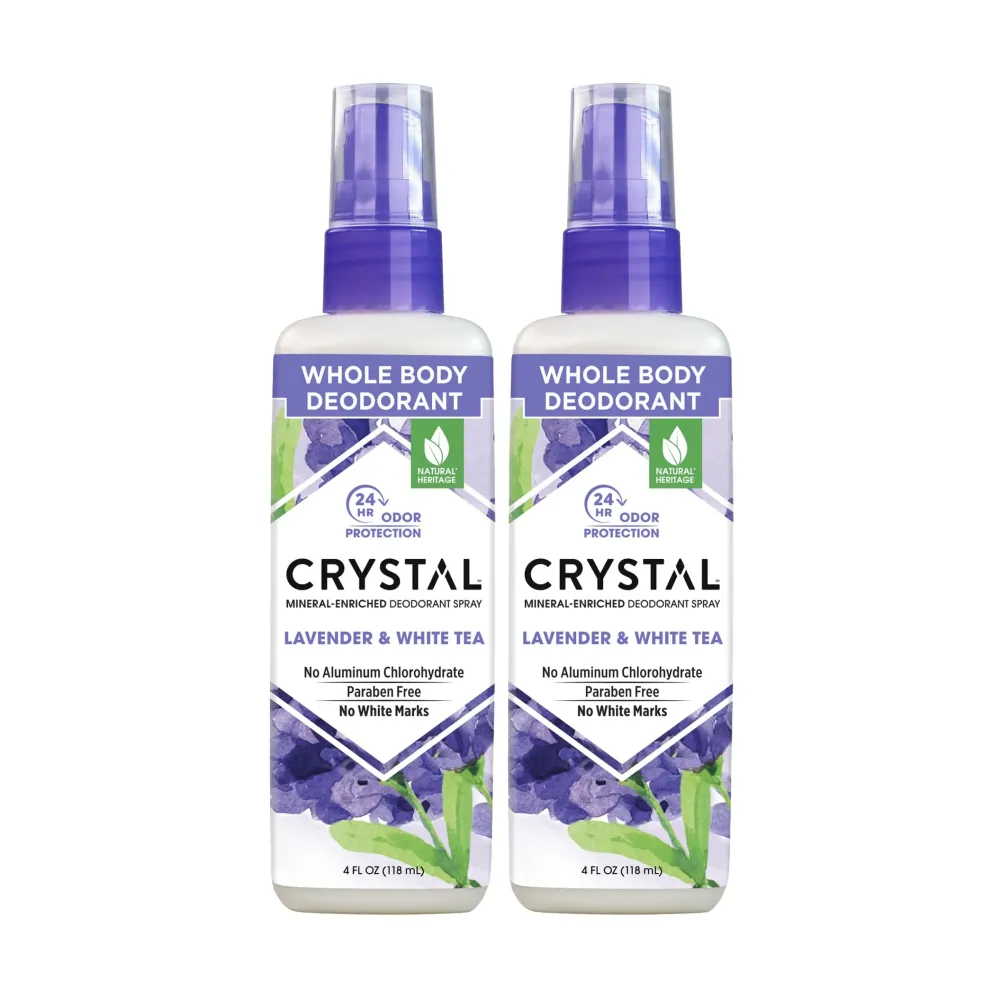 CRYSTAL Mineral Deodorant Spray- Body Deodorant With 24-Hour Odor Protection, Lavender & White Tea Spray, Non-Staining, Aluminum Chloride & Paraben Free, 4 FL OZ - Pack of 2 CRYSTAL Mineral Deodorant Spray- Body Deodorant With 24-Hour Odor Protection, Lavender & White Tea Spray, Non-Staining, Aluminum Chloride & Paraben Free, 4 FL OZ - Pack of 2