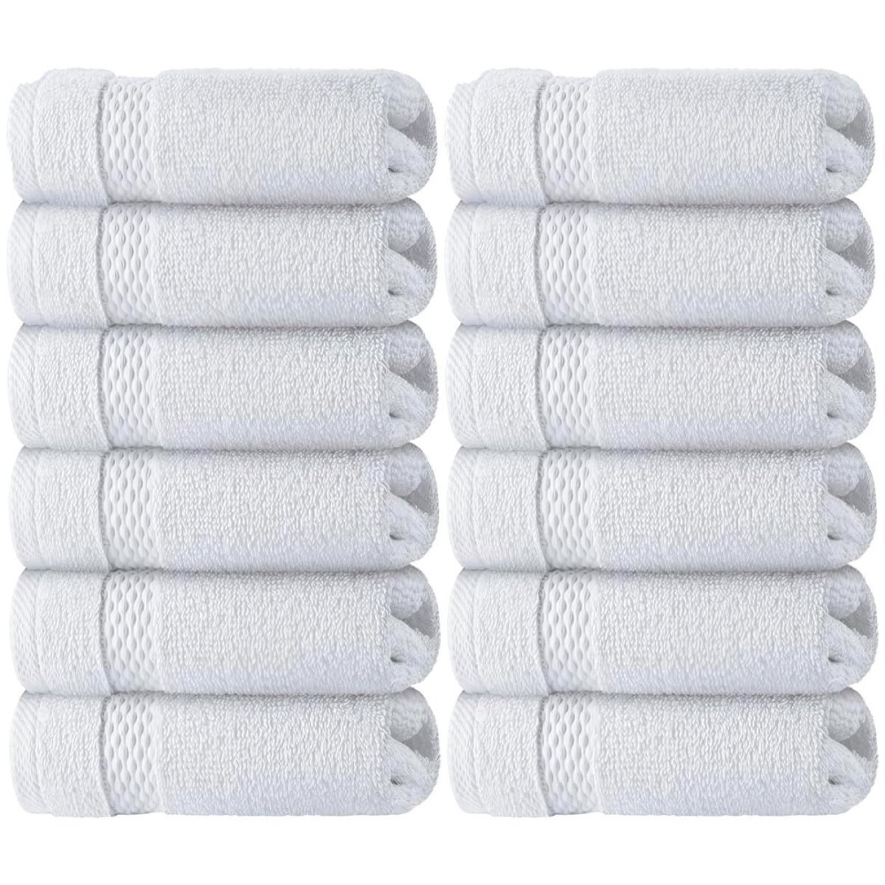 WhiteClassic Luxury Cotton Washcloths - Large Hotel Spa Bathroom Face Towel | 12 Pack | White WhiteClassic Luxury Cotton Washcloths - Large Hotel Spa Bathroom Face Towel | 12 Pack | White