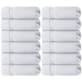 WhiteClassic Luxury Cotton Washcloths - Large Hotel Spa Bathroom Face Towel | 12 Pack | White