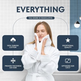 WhiteClassic Luxury Cotton Washcloths - Large Hotel Spa Bathroom Face Towel | 12 Pack | White WhiteClassic Luxury Cotton Washcloths - Large Hotel Spa Bathroom Face Towel | 12 Pack | White