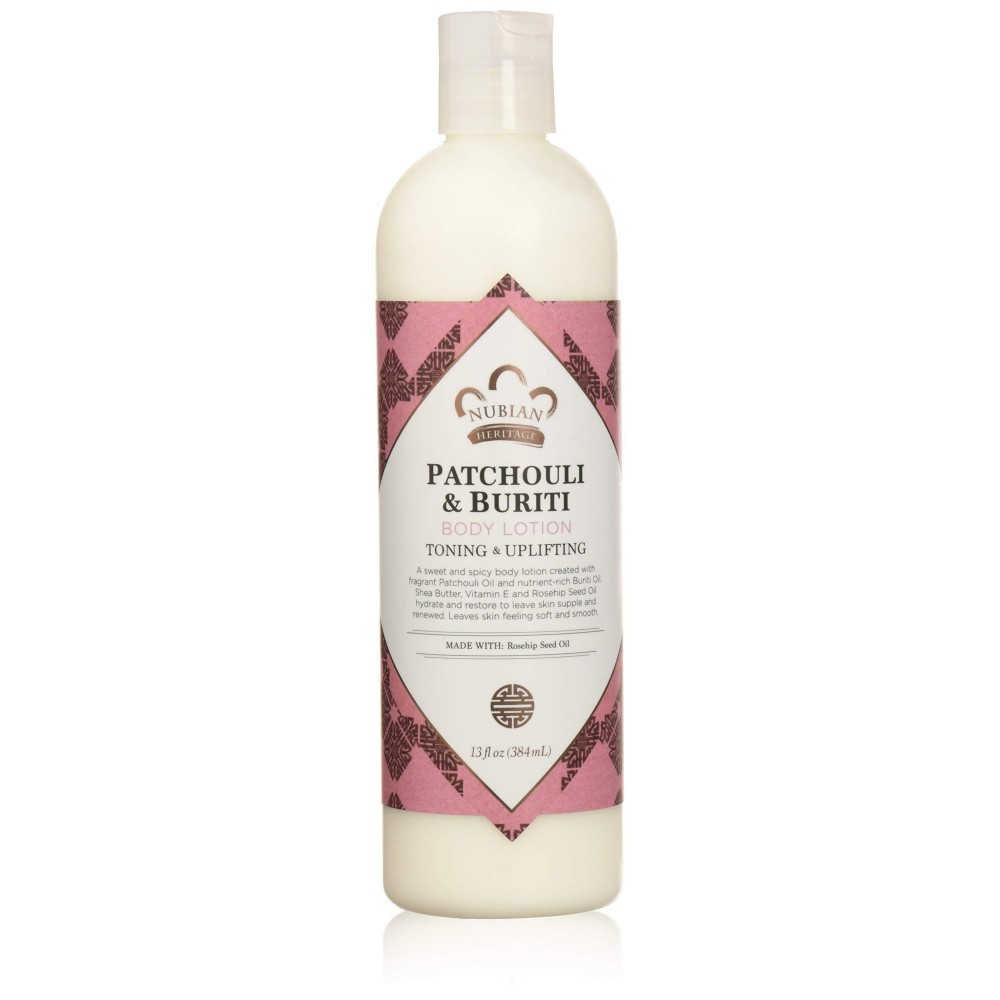 Nubian Heritage Body Lotion with Shea Butter and Rose Hips Lotion PATCHOULI & BURITI,13 fl oz Nubian Heritage Body Lotion with Shea Butter and Rose Hips Lotion PATCHOULI & BURITI,13 fl oz