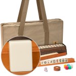 Yellow Mountain Imports American Mahjong Set, Mojave (Ivory) with Brown Soft Case, All-in-One Racks with Pushers, Wright Patterson Scoring Coins, Dice, & Wind Indicator