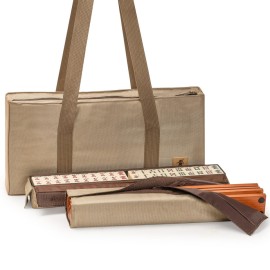 Yellow Mountain Imports American Mahjong Set, Mojave (Ivory) with Brown Soft Case, All-in-One Racks with Pushers, Wright Patterson Scoring Coins, Dice, & Wind Indicator