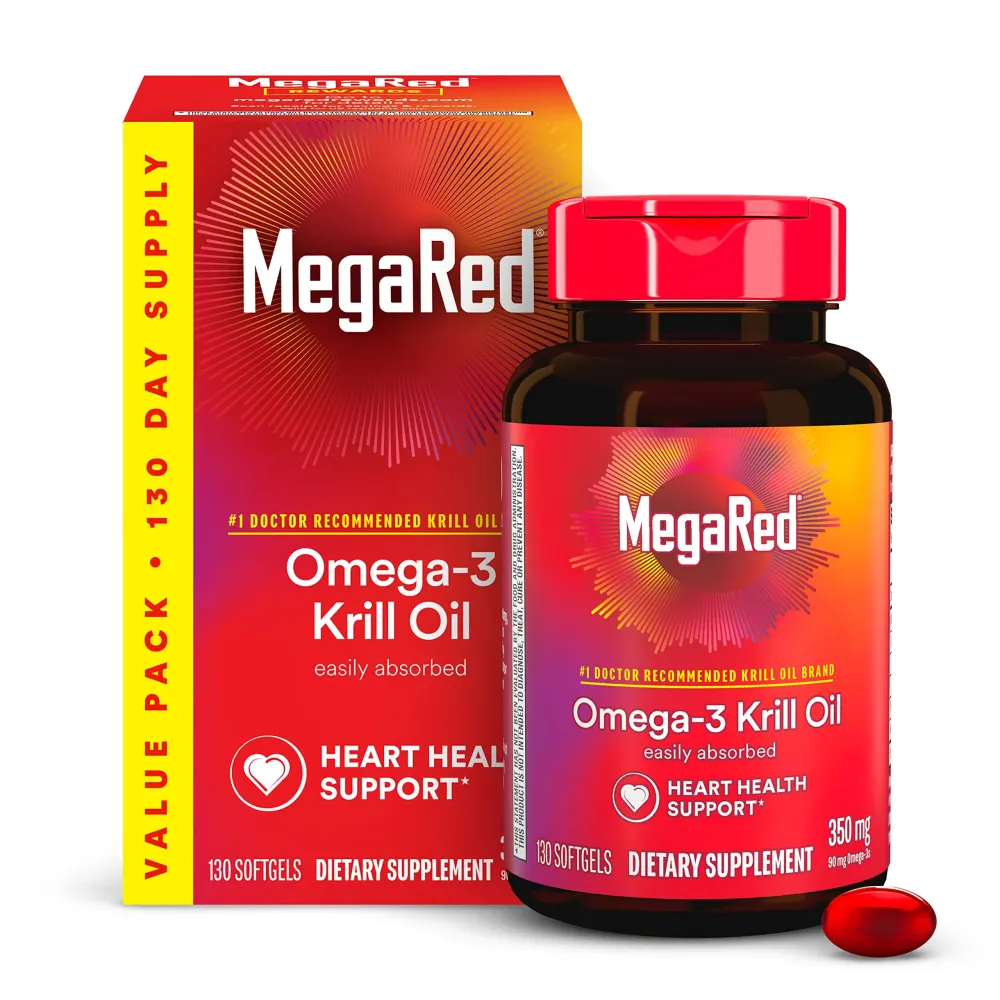 MegaRed - Omega-3 Krill Oil 350mg Softgels (130 Count in A Bottle), EPA & DHA Omega-3 Fatty Acids with No Fishy Aftertaste Unlike Fish Oil, Contains Antioxidant Astaxanthin MegaRed - Omega-3 Krill Oil 350mg Softgels (130 Count in A Bottle), EPA & DHA Omega-3 Fatty Acids with No Fishy Aftertaste Unlike Fish Oil, Contains Antioxidant Astaxanthin