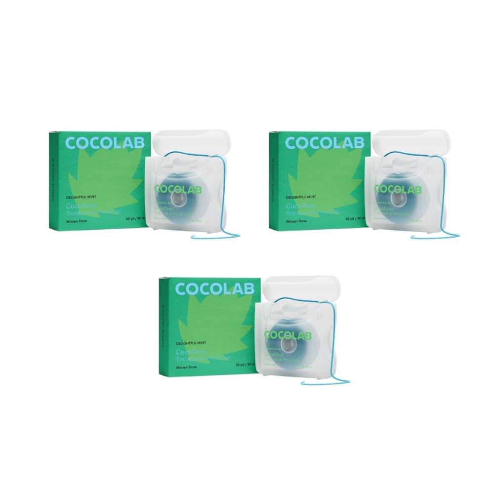 Cocofloss Woven Dental Floss, Dentist-Designed Oral Care, Mint, Waxed, Expanding, Vegan, Kid-Friendly String Floss with Coconut Oil, 3 Spools (33 yd Each) Cocofloss Woven Dental Floss, Dentist-Designed Oral Care, Mint, Waxed, Expanding, Vegan, Kid-Friendly String Floss with Coconut Oil, 3 Spools (33 yd Each)
