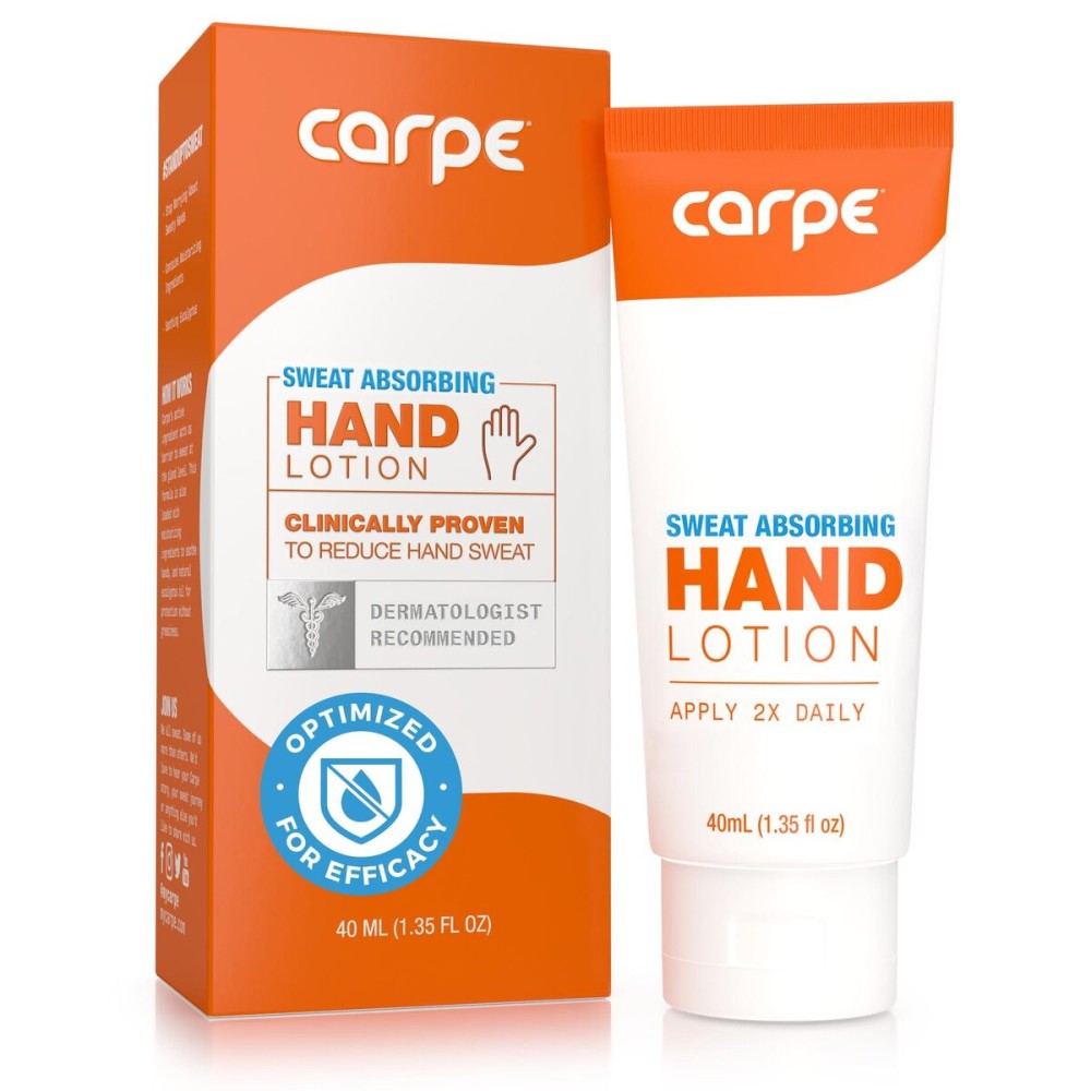 Carpe Sweat Absorbing Hand Lotion, A dermatologist-recommended smooth lotion that helps stop hand sweat, Great for hyperhidrosis (Original Eucalyptus) Carpe Sweat Absorbing Hand Lotion, A dermatologist-recommended smooth lotion that helps stop hand sweat, Great for hyperhidrosis (Original Eucalyptus)