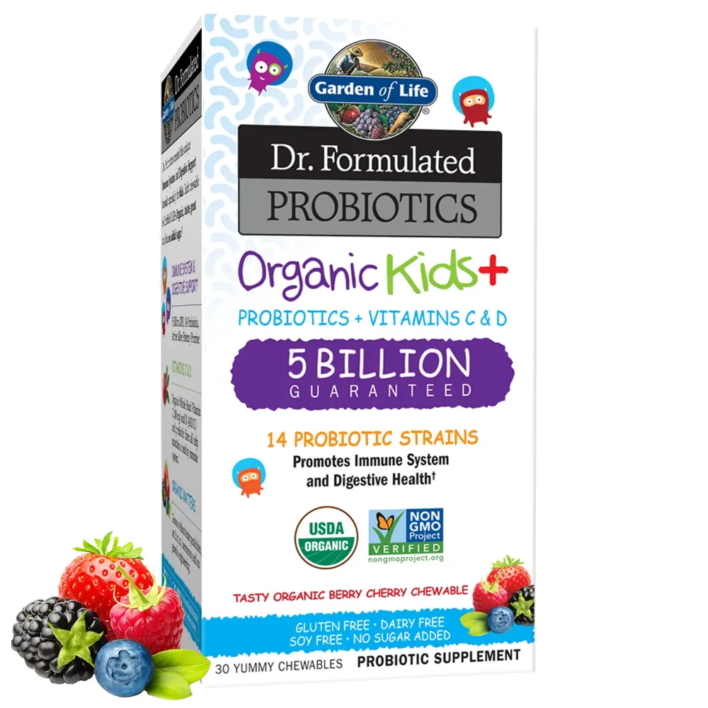 Garden of Life Dr. Formulated Probiotics for Kids, Organic Kids+ - Berry Cherry, 5 Billion CFU Chewable Probiotic Plus Vitamin C and D, Dairy Free Immune Digestive Health Supplement, 30 Chewables Garden of Life Dr. Formulated Probiotics for Kids, Organic Kids+ - Berry Cherry, 5 Billion CFU Chewable Probiotic Plus Vitamin C and D, Dairy Free Immune Digestive Health Supplement, 30 Chewables