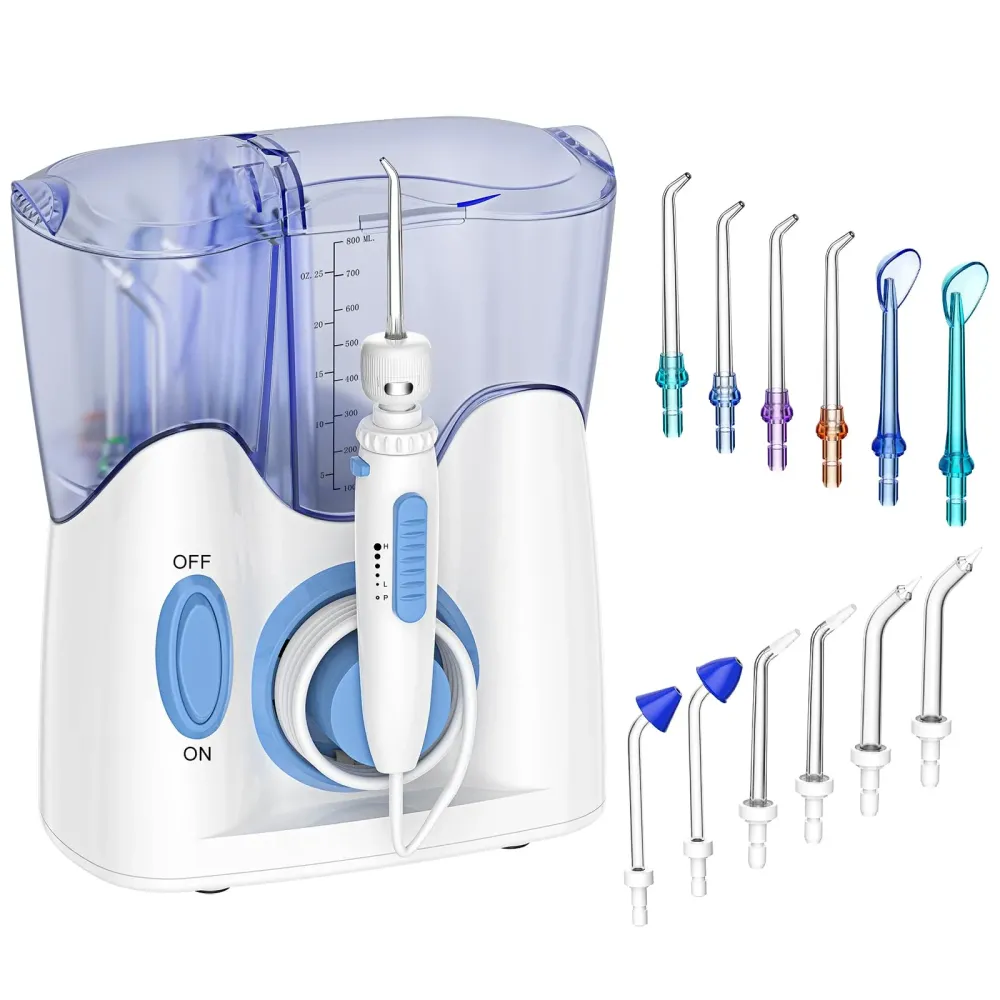 H2ofloss Dental Water Flosser for Teeth Cleaning with 13 Multifunctional Tips&800ml Capacity, Professional Countertop Oral Irrigator Quiet Design(HF-9) H2ofloss Dental Water Flosser for Teeth Cleaning with 13 Multifunctional Tips&800ml Capacity, Professional Countertop Oral Irrigator Quiet Design(HF-9)