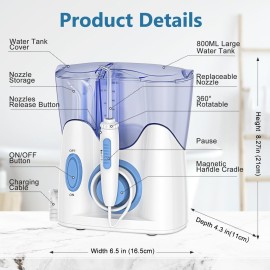 H2ofloss Dental Water Flosser for Teeth Cleaning with 13 Multifunctional Tips&800ml Capacity, Professional Countertop Oral Irrigator Quiet Design(HF-9) H2ofloss Dental Water Flosser for Teeth Cleaning with 13 Multifunctional Tips&800ml Capacity, Professional Countertop Oral Irrigator Quiet Design(HF-9)
