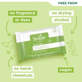 Simple Kind to Skin Cleansing Wipes Micellar Gentle and Effective Makeup Remover Free from color and dye, artificial perfume and harsh chemicals 25 Wipes Simple Kind to Skin Cleansing Wipes Micellar Gentle and Effective Makeup Remover Free from color and dye, artificial perfume and harsh chemicals 25 Wipes