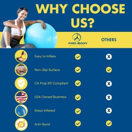 ProBody Pilates Exercise Ball - Multiple Sizes Gym Grade Balance Ball for Fitness, Workout, Pregnancy & Physical Therapy, Stability Yoga Ball Chair (Blue, 65cm) ProBody Pilates Exercise Ball - Multiple Sizes Gym Grade Balance Ball for Fitness, Workout, Pregnancy & Physical Therapy, Stability Yoga Ball Chair (Blue, 65cm)