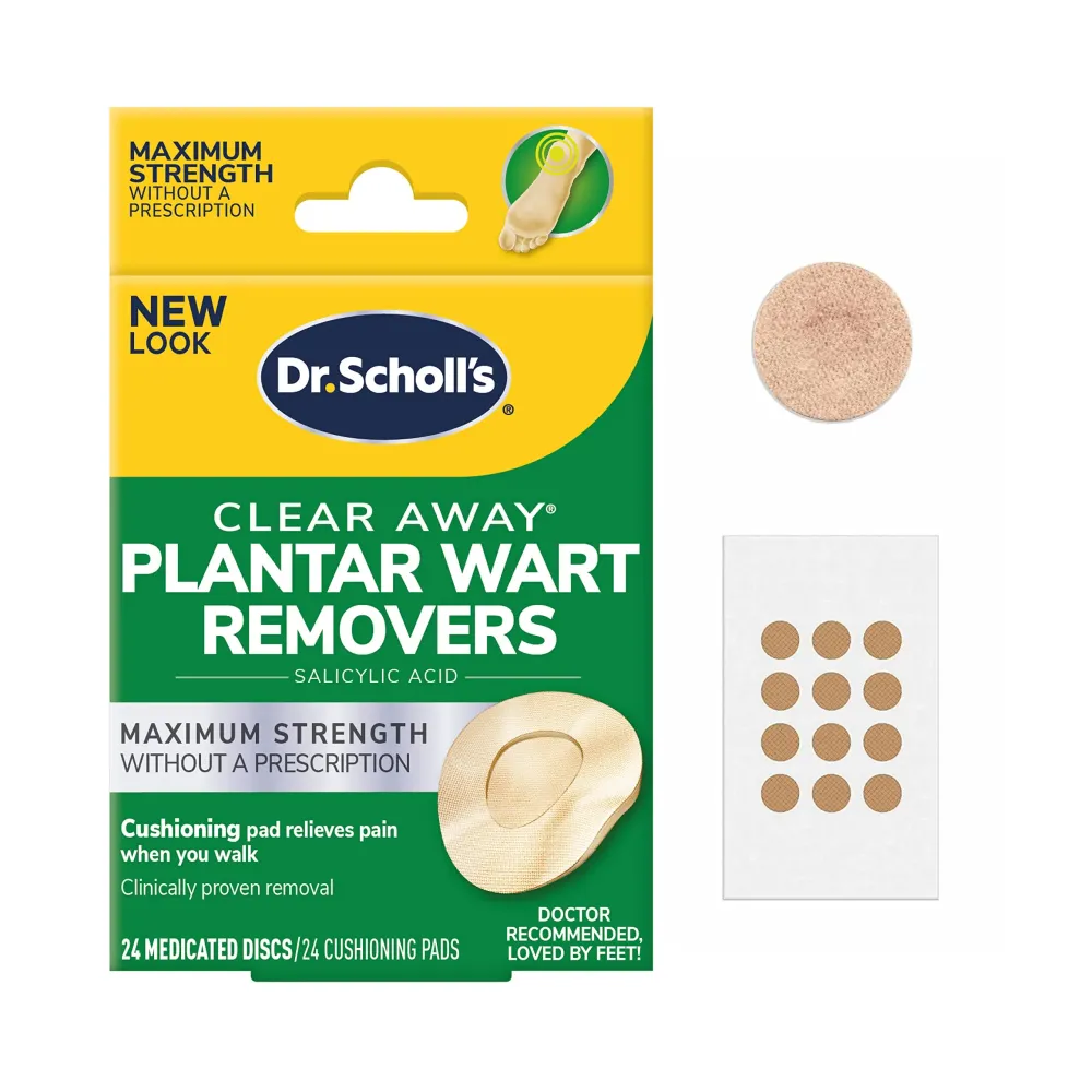Dr Scholl\'s Clear Away Plantar WART Remover // 24 Discs/24 Cushions, Clinically Proven, Maximum Strength Without a Prescription, Cushioning Pad Relieves Pain, 24 Treatments Dr Scholl\'s Clear Away Plantar WART Remover // 24 Discs/24 Cushions, Clinically Proven, Maximum Strength Without a Prescription, Cushioning Pad Relieves Pain, 24 Treatments