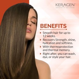 Keragen Brazilian Blowout Keratin Hair Treatment - Sulfate-Free Smoothing System for Dry, Damaged, Medium to Coarse Hair - Eliminates Frizz & Curls, Adds Shine & Strength (16 Oz)