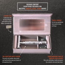 VIKINGS BLADE Double Edge Safety Razor for Men + 5 Swedish Steel Blades + Luxury Case. Smooth, Reusable, Eco-Friendly (The Chieftain) VIKINGS BLADE Double Edge Safety Razor for Men + 5 Swedish Steel Blades + Luxury Case. Smooth, Reusable, Eco-Friendly (The Chieftain)