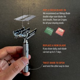 VIKINGS BLADE Double Edge Safety Razor for Men + 5 Swedish Steel Blades + Luxury Case. Smooth, Reusable, Eco-Friendly (The Chieftain) VIKINGS BLADE Double Edge Safety Razor for Men + 5 Swedish Steel Blades + Luxury Case. Smooth, Reusable, Eco-Friendly (The Chieftain)