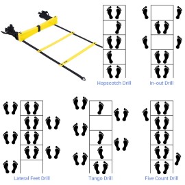 Ohuhu Agility Ladder Speed Training Equipment 12 Rung Exercise Ladders with Ground Stakes for Soccer Football Boxing Footwork Sports Feet Fitness Training Ladder with Carry Bag Yellow or Blue Ohuhu Agility Ladder Speed Training Equipment 12 Rung Exercise Ladders with Ground Stakes for Soccer Football Boxing Footwork Sports Feet Fitness Training Ladder with Carry Bag Yellow or Blue