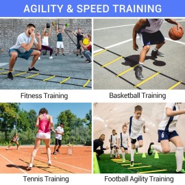 Ohuhu Agility Ladder Speed Training Equipment 12 Rung Exercise Ladders with Ground Stakes for Soccer Football Boxing Footwork Sports Feet Fitness Training Ladder with Carry Bag Yellow or Blue Ohuhu Agility Ladder Speed Training Equipment 12 Rung Exercise Ladders with Ground Stakes for Soccer Football Boxing Footwork Sports Feet Fitness Training Ladder with Carry Bag Yellow or Blue