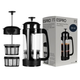 ESPRO - P3 French Press Coffee Maker - Patented Double Microfilter for Sludge and Grit Free Coffee, Black, 32 oz ESPRO - P3 French Press Coffee Maker - Patented Double Microfilter for Sludge and Grit Free Coffee, Black, 32 oz