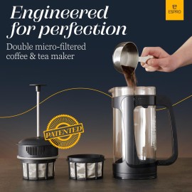 ESPRO - P3 French Press Coffee Maker - Patented Double Microfilter for Sludge and Grit Free Coffee, Black, 32 oz ESPRO - P3 French Press Coffee Maker - Patented Double Microfilter for Sludge and Grit Free Coffee, Black, 32 oz