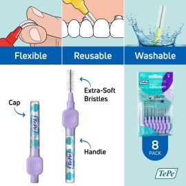 TePe Interdental Brush Extra Soft, Supersoft Dental Brush for Teeth Cleaning, Pack of 8, 1.1 mm, Large Gaps, Purple, Size 6 TePe Interdental Brush Extra Soft, Supersoft Dental Brush for Teeth Cleaning, Pack of 8, 1.1 mm, Large Gaps, Purple, Size 6