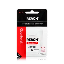 REACH Waxed Dental Floss, Cinnamon, Plaque Remover for Teeth, Shred Resistant, Floss Slides Smoothly, Easy to Use, Waxed, Deep Cleaning Teeth, Oral Care, PFAS Free, for Adults & Kids, 1 Pack, 55 yd