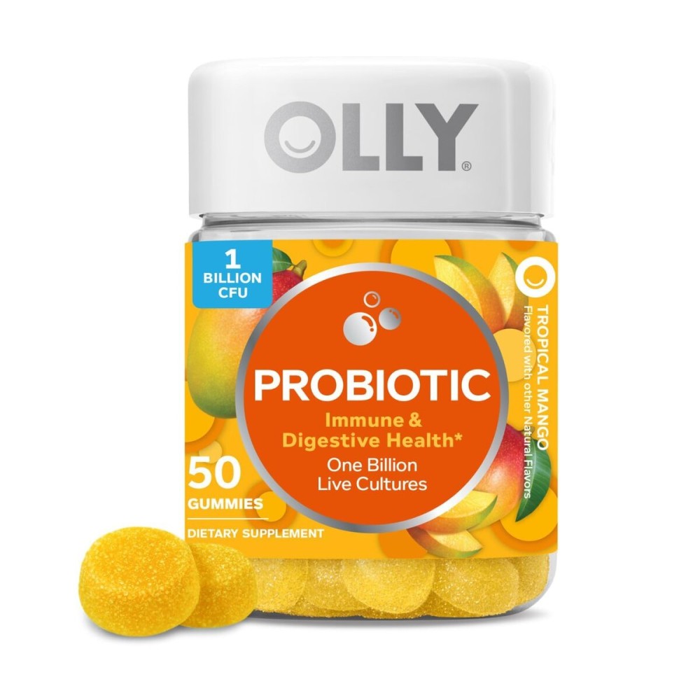 OLLY Probiotic Gummy, Immune and Digestive Support, 1 Billion CFUs, Chewable Probiotic Supplement, Mango, 25 Day Supply - 50 Count OLLY Probiotic Gummy, Immune and Digestive Support, 1 Billion CFUs, Chewable Probiotic Supplement, Mango, 25 Day Supply - 50 Count