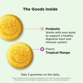 OLLY Probiotic Gummy, Immune and Digestive Support, 1 Billion CFUs, Chewable Probiotic Supplement, Mango, 25 Day Supply - 50 Count OLLY Probiotic Gummy, Immune and Digestive Support, 1 Billion CFUs, Chewable Probiotic Supplement, Mango, 25 Day Supply - 50 Count