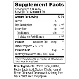 OLLY Probiotic + Prebiotic Gummy, Digestive Support and Gut Health, 500 Million CFUs, Fiber, Adult Chewable Supplement for Men and Women, Peach, 30 Day Supply - 30 Count OLLY Probiotic + Prebiotic Gummy, Digestive Support and Gut Health, 500 Million CFUs, Fiber, Adult Chewable Supplement for Men and Women, Peach, 30 Day Supply - 30 Count