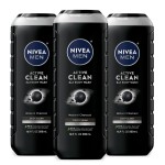 NIVEA MEN Active Clean Body Wash with Natural Charcoal, Skin Care Gifts for Dad, 3-in-1 Charcoal Body Wash, Face and Hair, For Normal to Oily Skin, 16.9 Fl Oz Bottle, Pack of 3