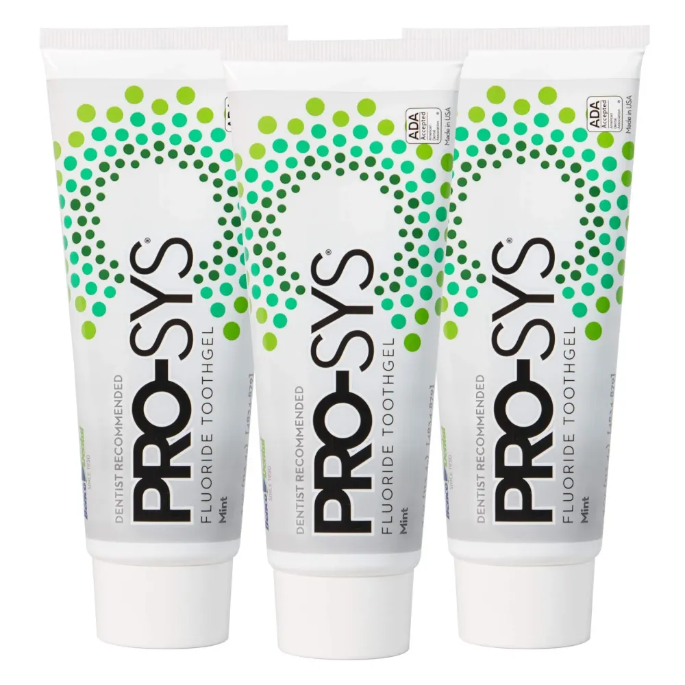 PRO-SYS Mint Fluoride Toothpaste Gel, ADA Approved, Prevents Cavities, Gingivitis, and Plaque, Pack of 3 PRO-SYS Mint Fluoride Toothpaste Gel, ADA Approved, Prevents Cavities, Gingivitis, and Plaque, Pack of 3