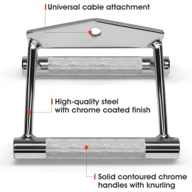 Yes4All Seated Row Double D Handle Cable Attachment - Double D Grip / Double Row Handle for Cable Attachment (Chrome)